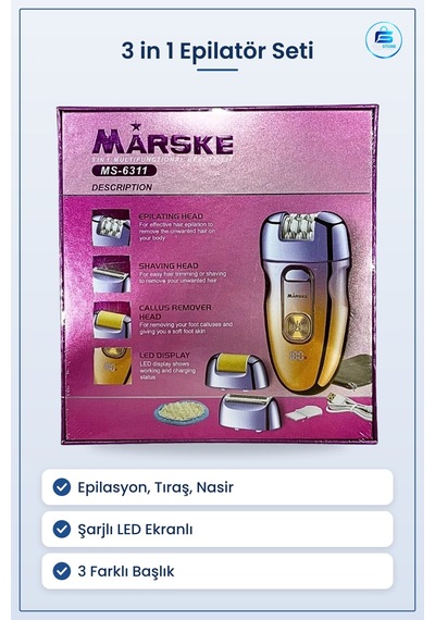 Epilatör 3 İn 1 Epilasyon Seti Tıraş Topuk Bakım Başlıklı Şarjlı