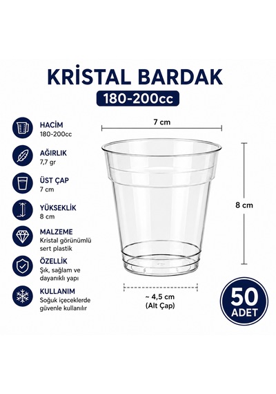Kristal Plastik Bardak 180-200 Cc 100 Adet Şeffaf Sert Tek Kullanımlık Bardak Su Meşrubat Içecek Servis Bardağı