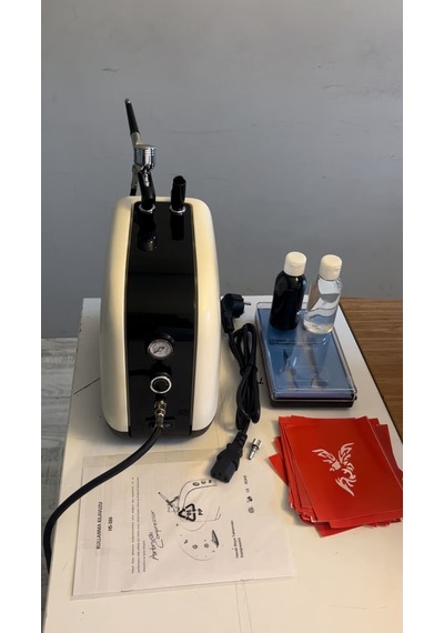 Enhavalı Profesyonel Airbrush Kompresör Geçici Dövme Seti Boya ve Desen