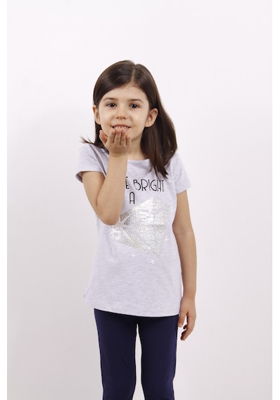 Toontoy Kids Toontoy Kız Çocuk Elmas Taş Nakışlı Tişört Beyaz