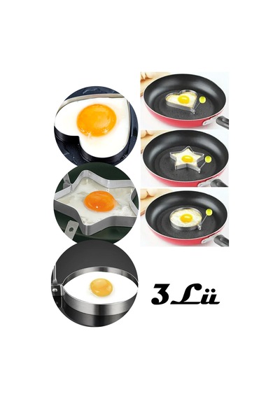 Yumurta Pişirme Kalıbı Kek Kalıbı Mutfak Kalıbı 3lü Set Şekillendirici Yuvarlak Kalp Yıldız Gümüş
