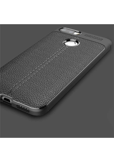 Asus Zenfone Max Plus M1 Zb570tl Kılıf Niss Deri Desenli Silikon Kılıf Siyah