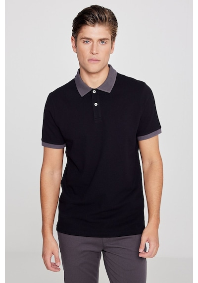 AC&Co / Altınyıldız Classics Erkek Sıyah-antrasıt %100 Pamuk Slim Fit Dar Kesim Polo Yaka Tişört