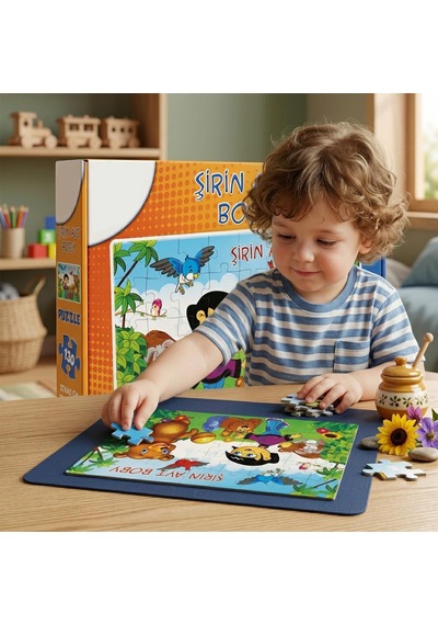 130 Parça Şirin Ayı Boby - 27x40cm Hayvan Temalı Eğitici Zeka Geliştirici Oyuncak Yapboz 1