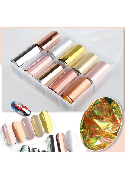 10lu Tırnak Süsleme Folyosu Parlak Gold Bronz Silver Nail Art Transfer Folyo Wnf-08b