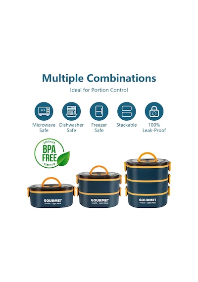 Bento Box Yetişkin Öğle Yemeği Kutusu, Sızdırmaz, Bpa İçermeyen İstifleme 3 Katlı Taşınabilir İstiflenebilir Gıda Kabı Saklama Kutuları Çalışma Okul Kamp İçin Mavi Çok Renkli