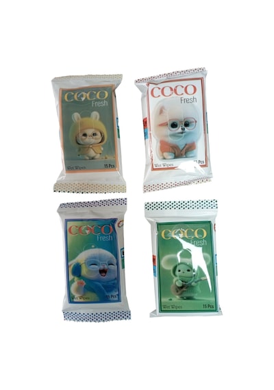 Coco Fresh Cep Islak Mendil 15'li Paket 36'lı Kutu x 4 Sevimli Hayvanlar144'lü Set