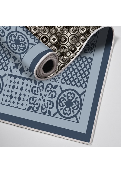 Dijital Kaymaz Yıkanabilir Banyo Mutfak Salon Paspas Halısı Trend Modern Al4008 Indigo