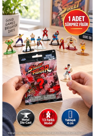 Street Fighter Sürpriz Paket Jada Nano Metal Die-cast Koleksiyon Figürü 1 Adet 4 Cm
