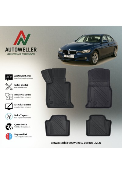 Bmw 3 Serisi F30 2012-2019 Uyumlu Havuzlu Oto Paspas 2wd