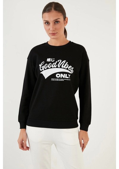 Fashion Frends Pamuklu Baskılı Bisiklet Yaka Sweat 22k0840k1 Taş