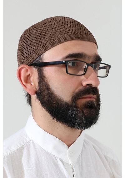 Örme Esnek Orlon Namaz Takke - Kahverengi - Smz