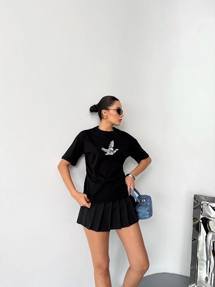 Bet's Kısa Kol Baskılı T-shirt - Siyah Siyah