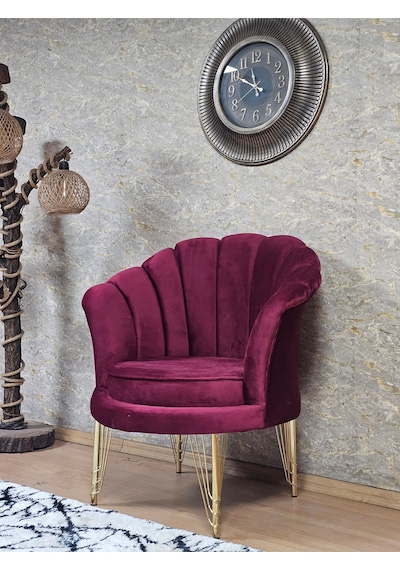 Zafir Tekli İstiridye Gold Kaplama Telli Ayak Çay Seti Koltuk Tekli Berjer , Balkon, Salon, Ofis Bordo