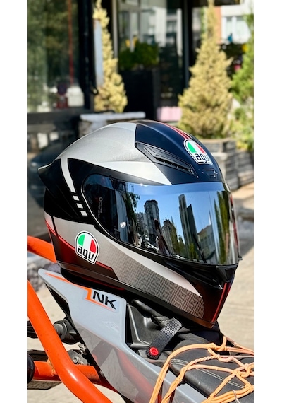 Agv K1 S Lap Matt Black Grey Red Kapalı Kask Silver Vizör + Şeffaf Vizör Gri