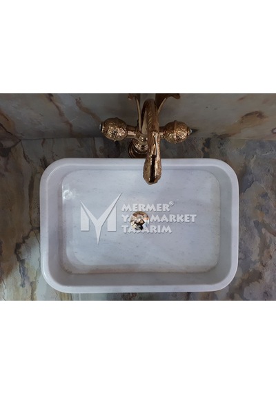Grili Beyaz Mermer Oval Köşe Dikdörtgen Lavabo