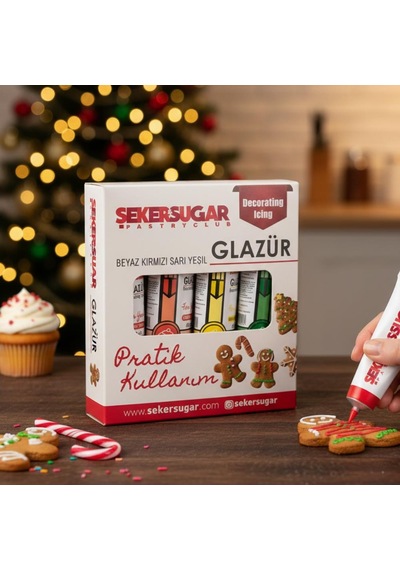 Glazür 4 Lü Süsleme Seti 40 G Beyaz, Kırmızı, Sarı, Yeşil Pasta Ve Kurabiye Dekoru
