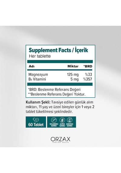Orzax Ocean Magnezyum Complex Bisglisinat Malat Sitrat Taurat B6 P5p 60 Tablet - Takviye Edici Gıda