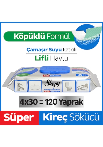 Sleepy Easy Clean Süper Kireç Sökücü Yüzey Temizlik Havlusu&Mendili 4x30 (120 Yaprak)