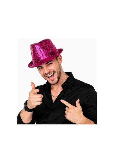 Fuşya Pembe Payetli Disco Parti Şapkası Yetişkin Işıltılı Fötr Model 0 - 99