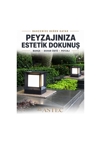 Astec Modern Bahçe Duvar Üstü Aydınlatma Küp Armatürü Siyah Kare Dış Mekân Peyzaj Lambası E27 Duylu