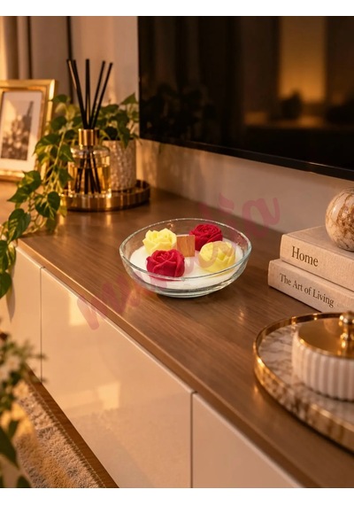 Mumelia Zafere Açan Güller -doğal Soya Dekoratif Taraftar Mum - Sarı-kırmızı