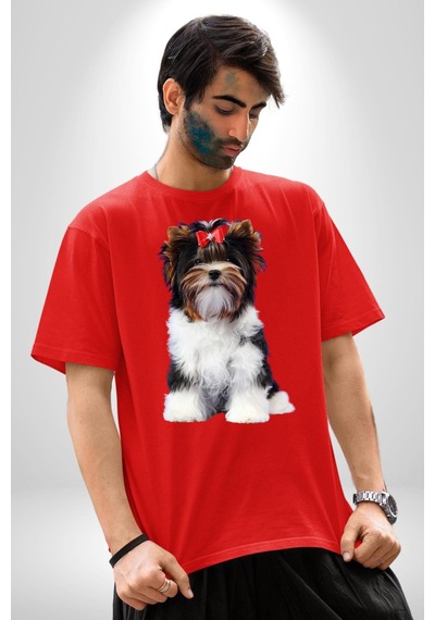Biewer Yorshire Terrier Pamuklu Bisiklet Yaka Unisex Oversize Boyfriend Dijital Baskılı Kırmızı T-shirt Kırmızı Biewer Yorshire Terrier Pamuklu Bisiklet Yaka Unisex Oversize Boyfriend Dijital Baskılı Kırmızı T-shirt Kırmızı
