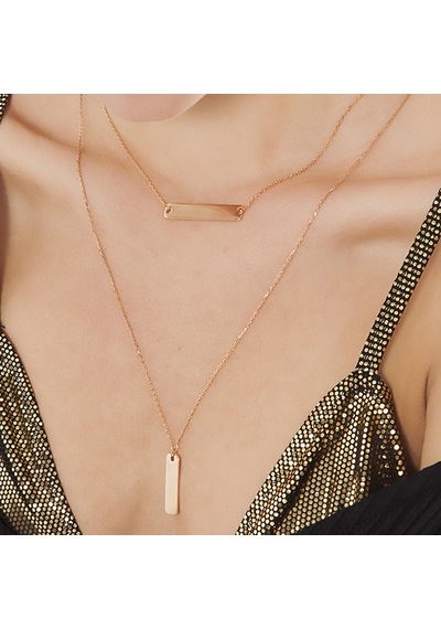 Kuyumcudukkani Yeni Trend Çift Çubuk Figürlü İkili Kolye -37243-r Rose Gold