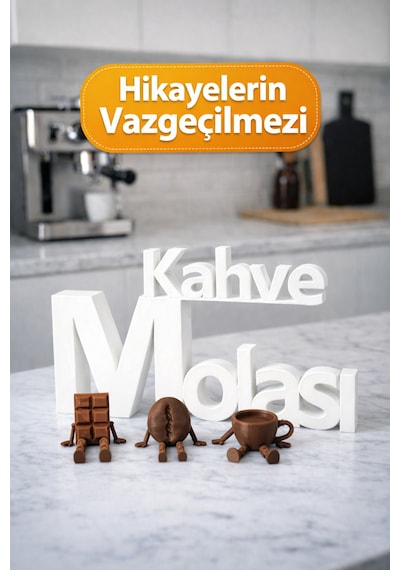 Kahve Molası Dekoratif Yazı + Sallanan Ayaklı 3 Lü Figür Seti Mutfak Kahve Köşesi Süs