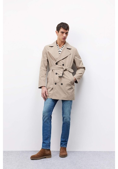 DeFacto Slim Fit Dar Kesim Düğmeli Kemerli Trençkot D5528AX25SPBG193 Bej