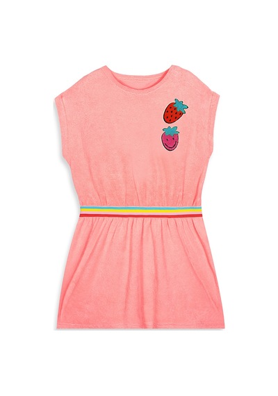 Denokids Pembe Çilek Kız Çocuk Havlu Elbise Çok Renkli