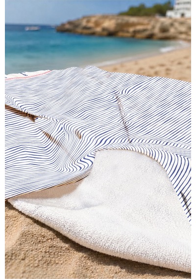 Çizgili Çapa Marine Plaj Havlusu - Lacivert Beyaz Nautical Modern Hızlı Kuruyan Mikrofiber Havlu Bulut Köpüğü