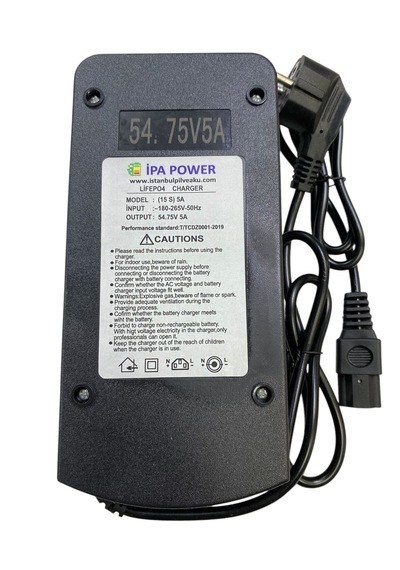 İpa Power 15s 54.75 Volt 5 A. Lifepo4 Batarya Şarj Cihazı Siyah