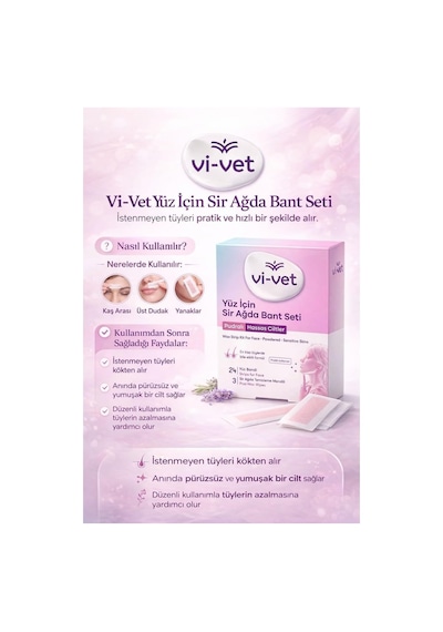Vi-vet Yüz İçin Sir Ağda Bant Seti, Pudralı, Hassas Ciltler, 24 Yüz Bandı Ve 3 Temizleme Mendili