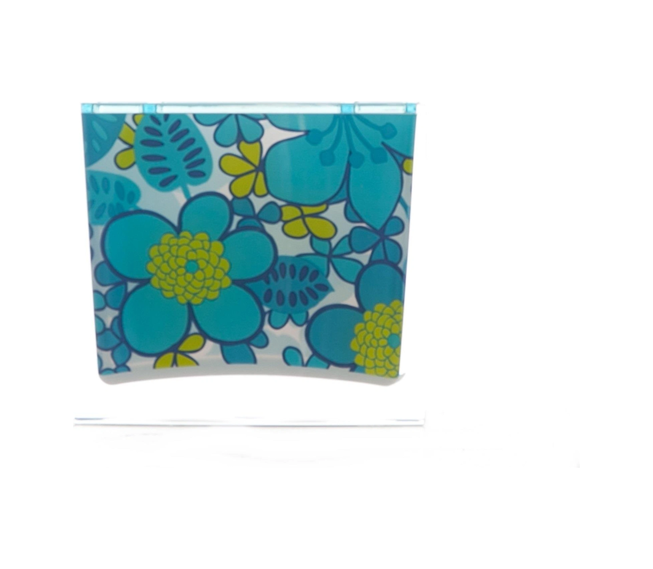 2 Adet Diş Fırçalık Mavi Çiçekli Akrilik 10x10x3cm Banyo Seti Çok Renkli