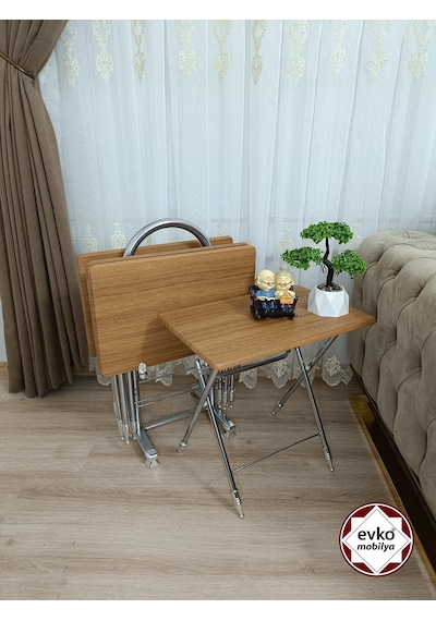 Evko Mobilya Çanta Zigon Sehpa, 4'lü Sehpa, Zigon Sehpa, Servis Sehpası, Mdf Mebran Sehpa, Katlanır Sehpa -
