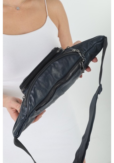 Nahitatyana Unisex Lacivert Çok Cepli Hakiki Deri Freebag Bel Çantası Lacivert - 121763658 Lacivert