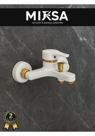 Beyaz-gold Mix Banyo Duş Bataryası Musluğu , Yerli Üretim