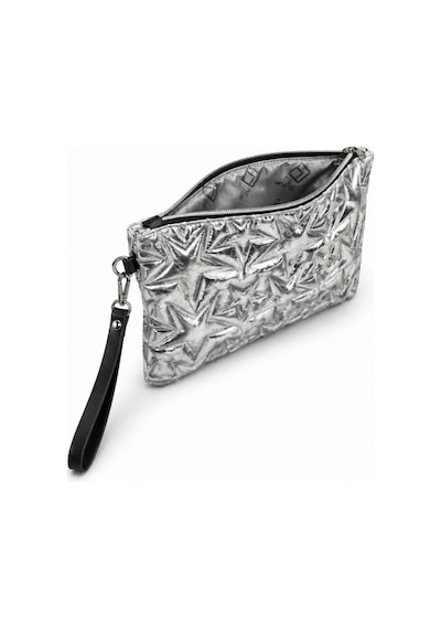 Adelina Bags Yıldız Nakış İşlemeli Portföy El Çantası Bilek Askılı Saten Astarlı Gümüş Clutch Çanta Gri