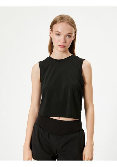 Koton Spor Crop Kolsuz Tişört Bisiklet Yaka Rahat Kalıp Siyah 4sak30156nk Siyah