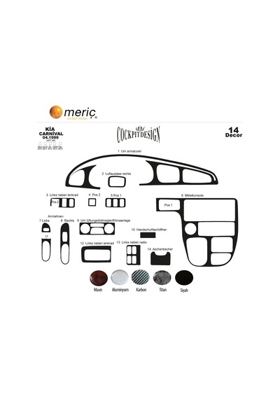 Meriç® Kia Carnival Ön Torpido Kaplama 14 Parça 1999-2006 (530156602)