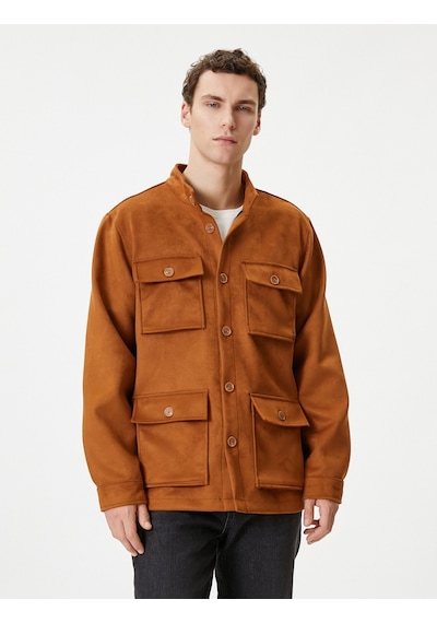 Koton Süet Görünümlü Ceket Slim Fit Cep Detaylı Düğmeli Kahverengi 4Wam20199Hw 4Wam20199Hw517 Kahverengi