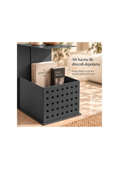 Frame Metal Yan Sehpa Modern Tasarım Depolama Hazneli Yan Sehpa Gri - 935176377 Gri