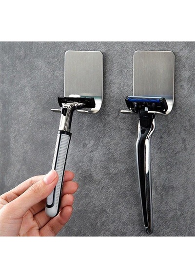 Paslanmaz Çelik Metal Banyo Jilet Ve Traş Bıçağı Tutucu, Kendinden Yapışkanlı, Çift Askılı, Delme Gerektirmez, Su Geçirmez, Nemli Ortama Dayanıklı, Fayans, Mermer, Cam, Ahşap Uyumlu
