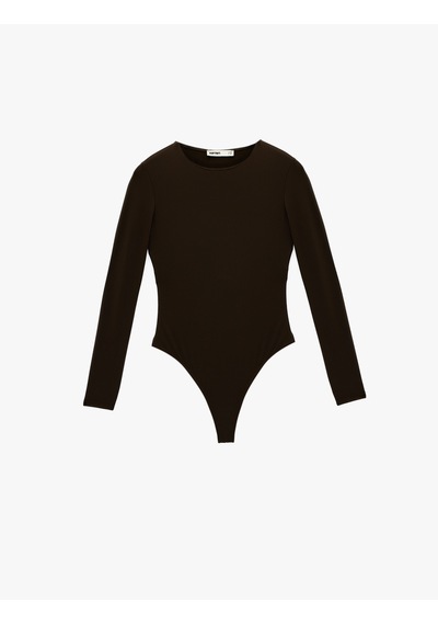 Koton Uzun Kollu Bisiklet Yaka Slim Fit Bodysuit Kahverengi 6sak80059ek Kahve
