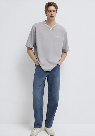Mavi - Mavi Jeans Nakışlı V Yaka Gri Tişört 0613171-80615 Gri