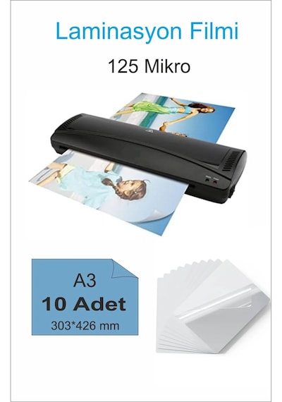 Laminasyon Filmi Parlak A3 10 Lu 1 Paket 125 Mikron Laminasyon K