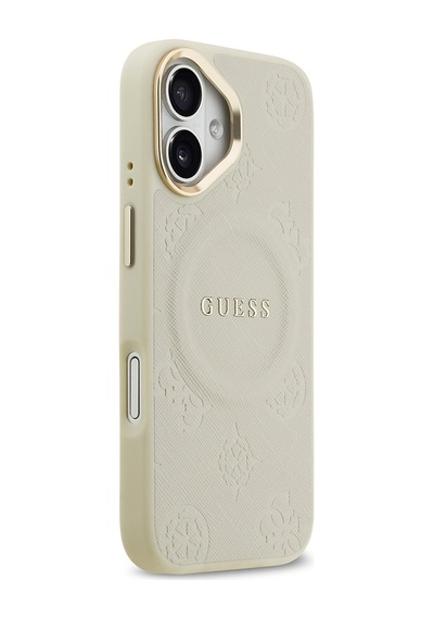 Apple Uyumlu iPhone 17 Kılıf Guess Lisanslı M-safe Özellik Sıcak Baskı Yazı Logolu Pu Deri Peony Kapak Bej Bej
