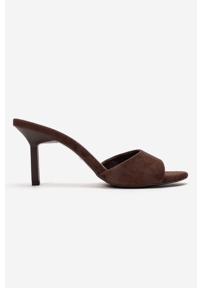 Luvishoes Varelan Kahverengi Süet Kadın İnce Topuklu Terlik