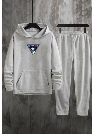 Uyguntarz Unisex Space Baskılı Eşofman Takımı Gri